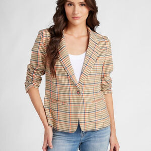 Liverpool plaid fitted blazer jacket lava flow multi tan grid women's size small